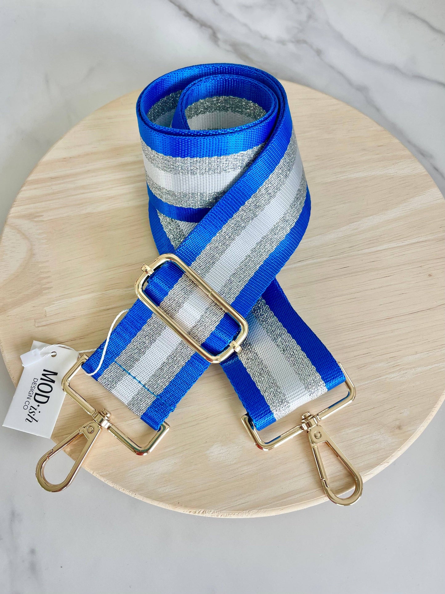 Shimmer Stripe Bag Strap - Royal Blue & Silver