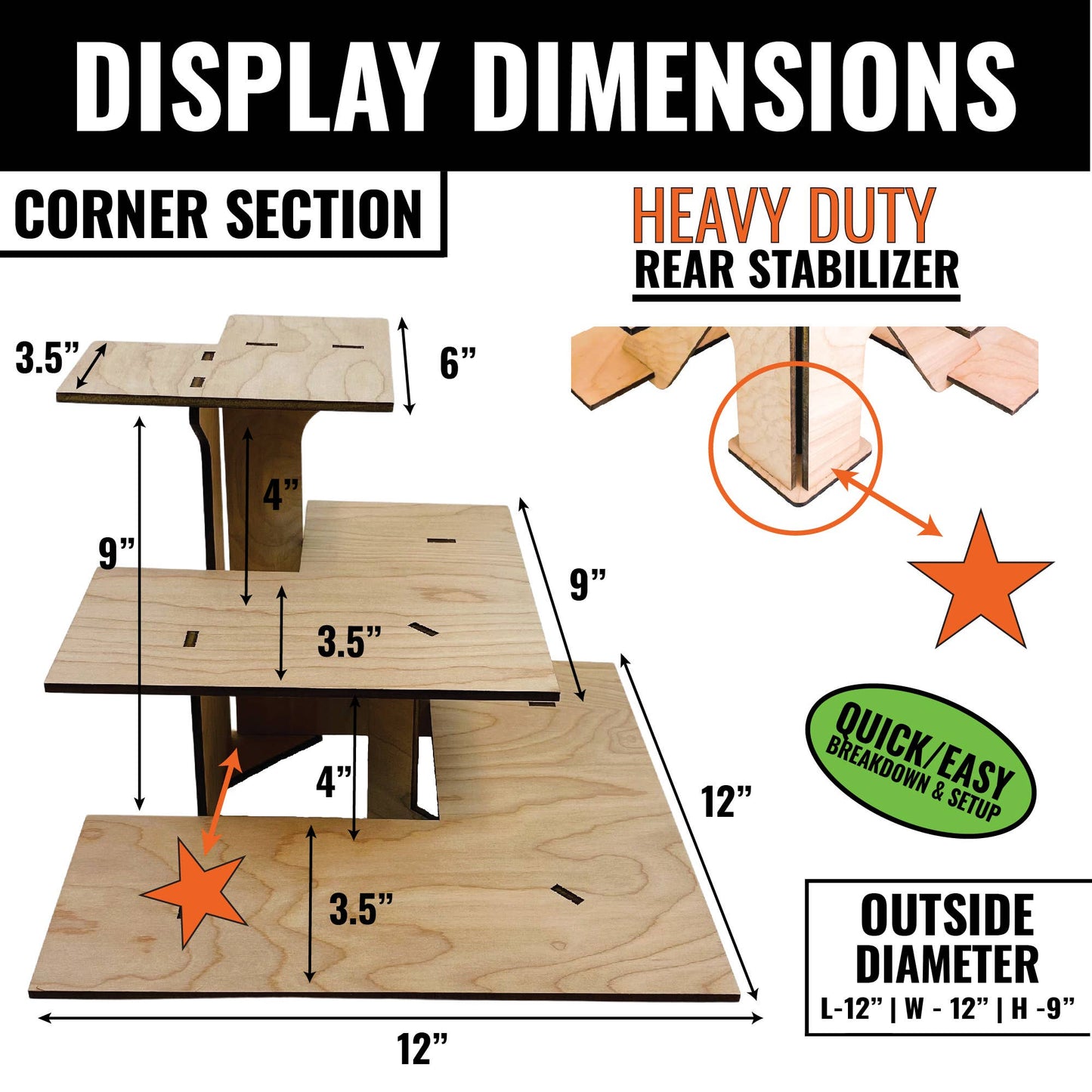 3-Tier Retail Table Display Corner Stand with Shelves
