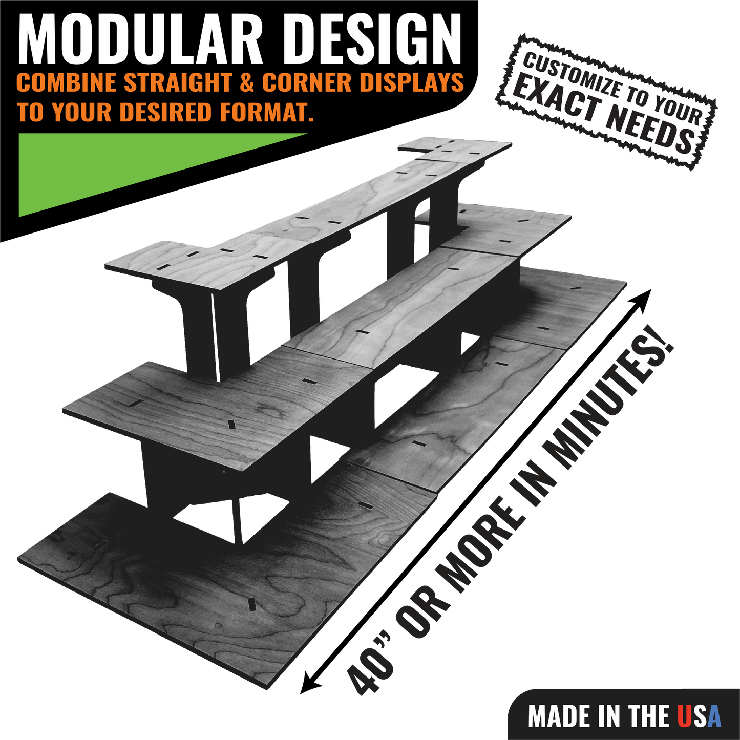 3-Tier Retail Table Display Corner Stand with Shelves