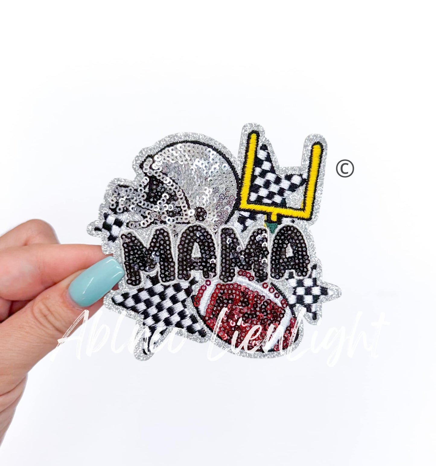 Small Football Mama Checkered Star Sequins Patch