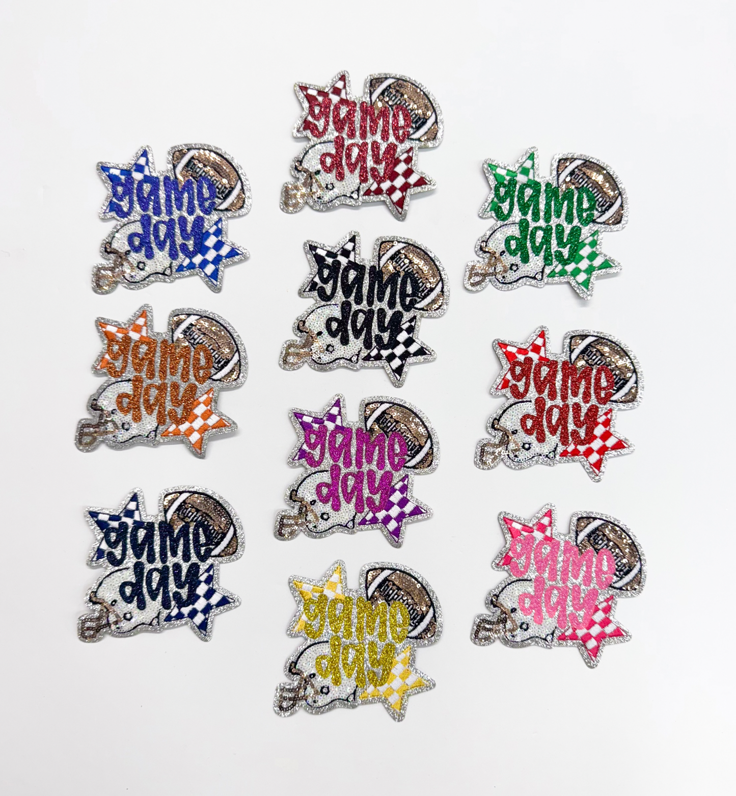 Football Red Game Day Checkered Star Sequin Patch