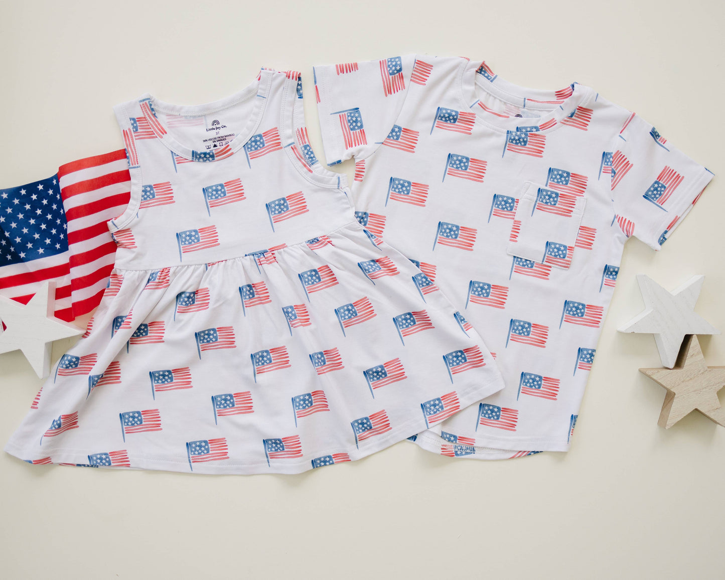 Flag Print Bamboo Peplum Top Bike Shorts 4th of July Girl