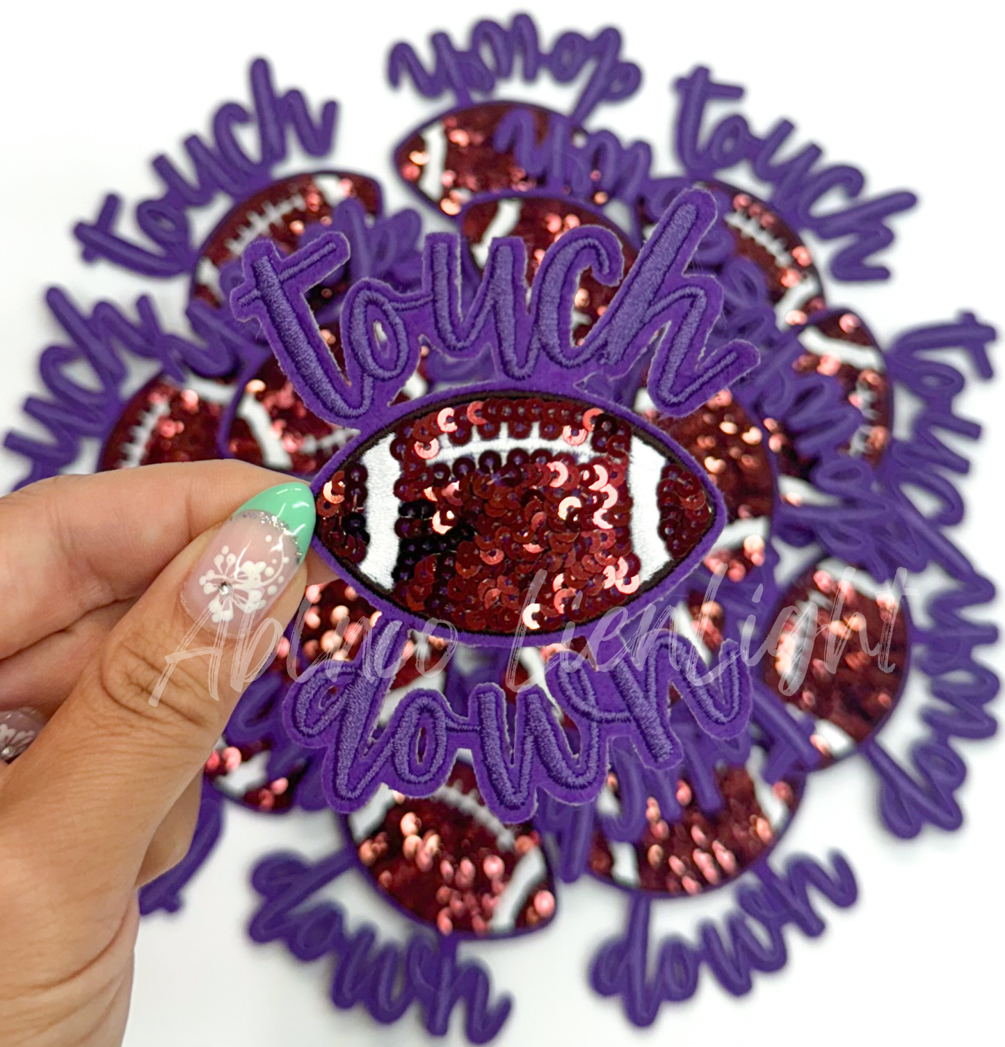 Purple touchdown football sequins embroidery patch iron on