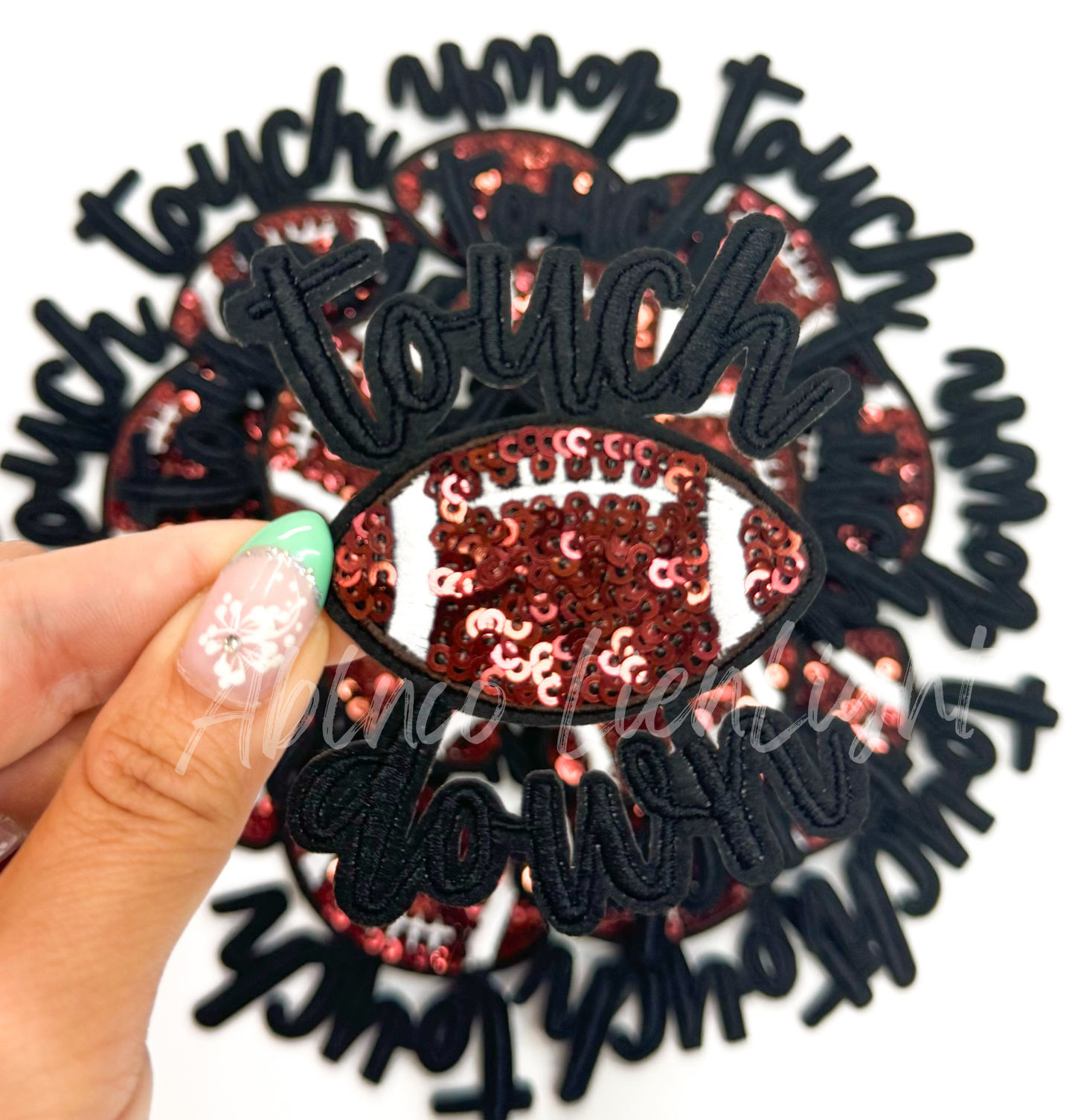 Black touchdown football sequins embroidery patch iron on