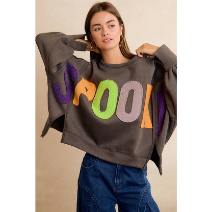 HALLOWEEN SPOOKY CHENILLE APPLIQUE SWEATSHIRT