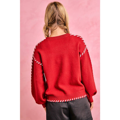 GAMEDAY THEME CONTRAST STITCH LONG SLEEVES KNIT TOP