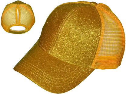 Glitter Ponytail Trucker Hats - Low Profile Structured Mesh