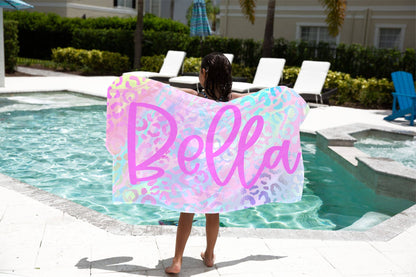 Personalized Iridescent Leopard Beach Towel