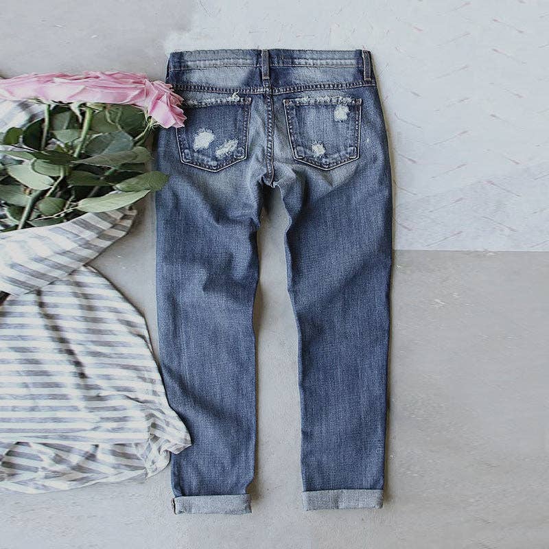 Game Day Distressed Denim Jeans with Printed Patches