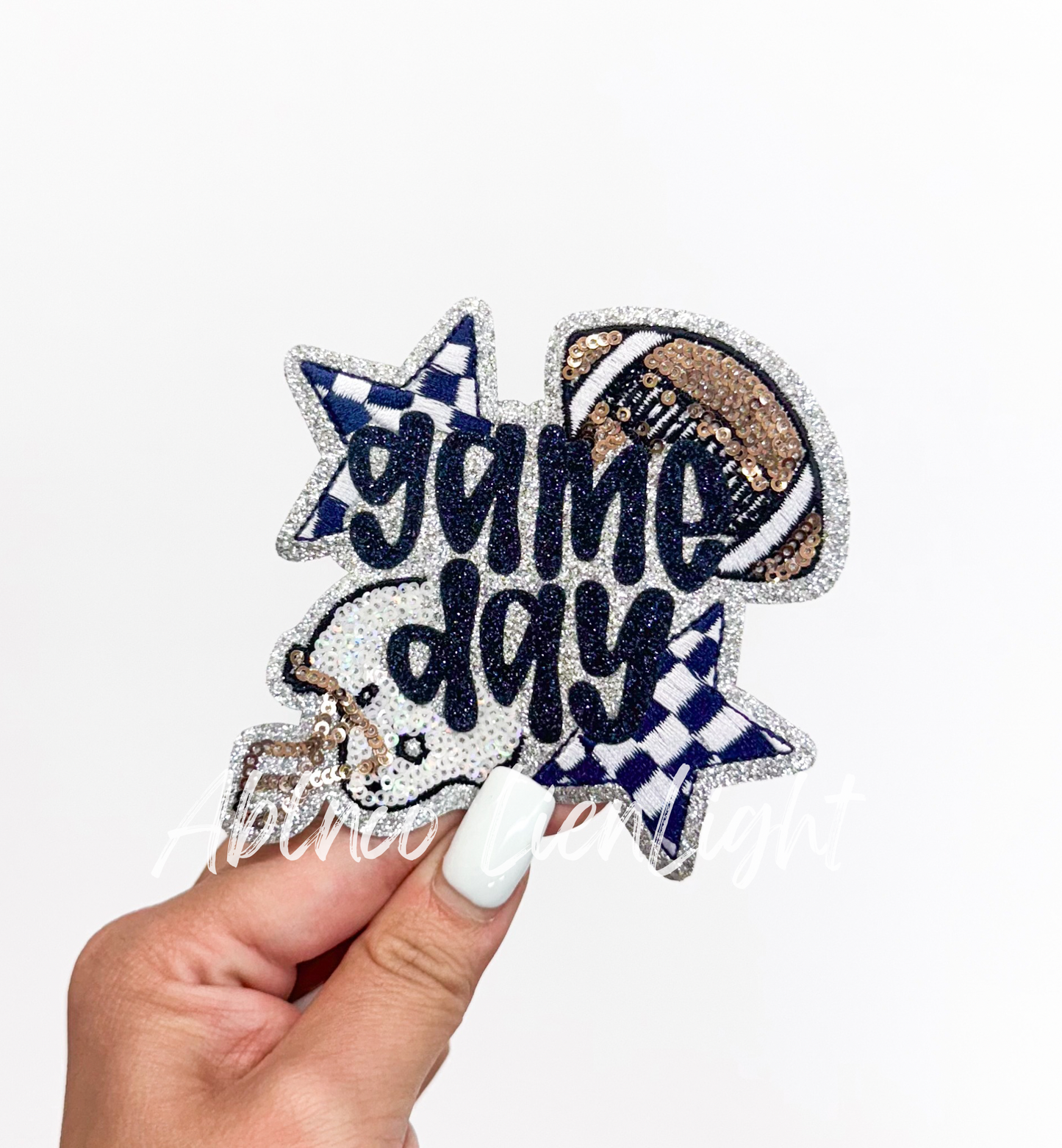Football Navy Game Day Checkered Star Sequin Patch