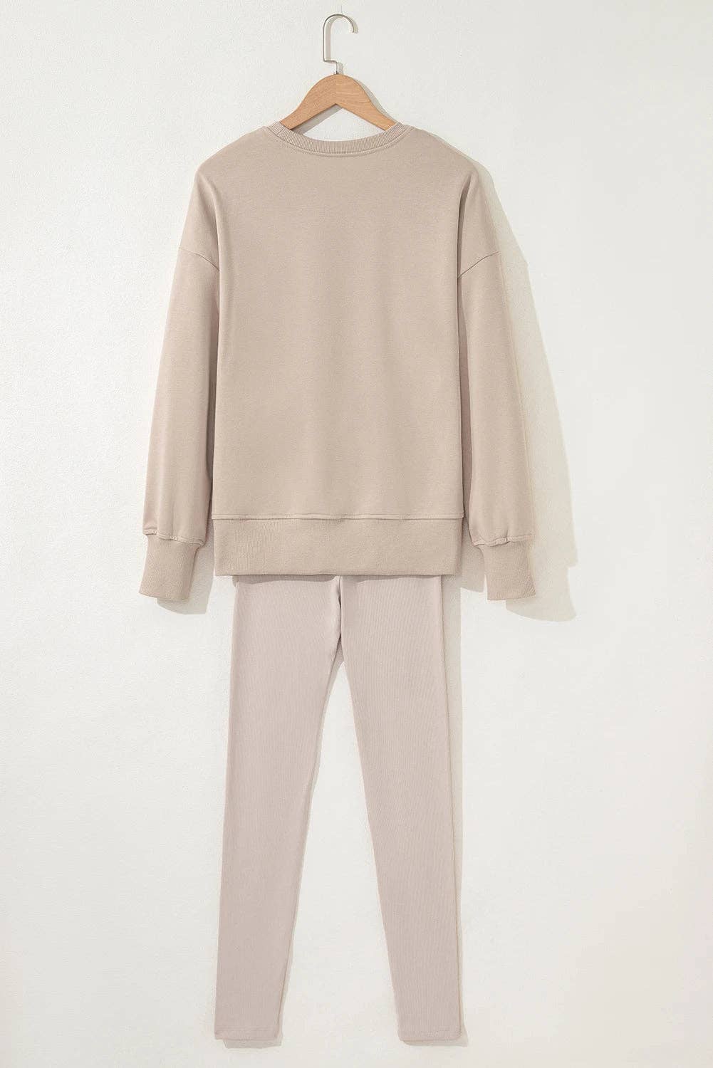 Solid Oversize Slit Sweatshirt with Ribbed Leggings Set
