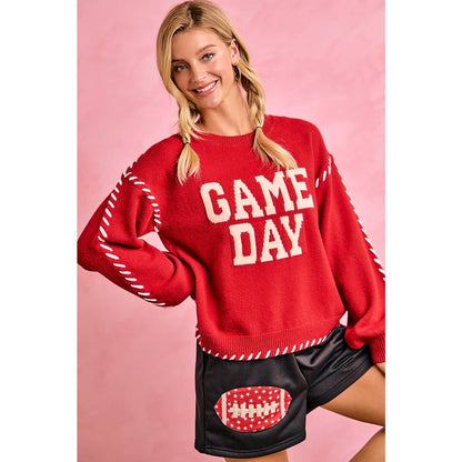 GAMEDAY THEME CONTRAST STITCH LONG SLEEVES KNIT TOP