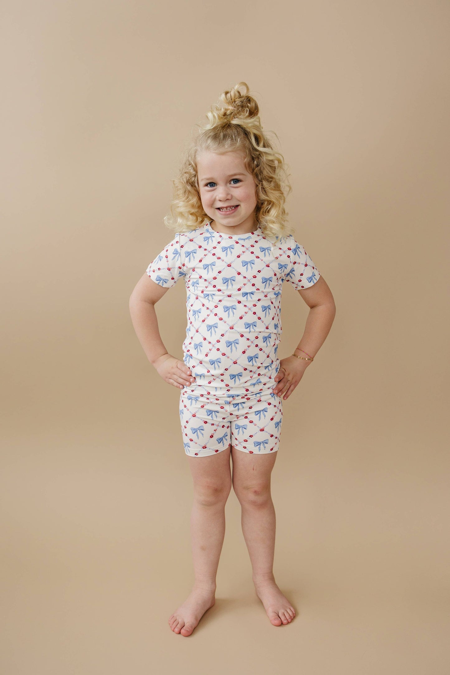 Red White & Bows 2pc Bamboo Pajamas 4th of July Girls PJs