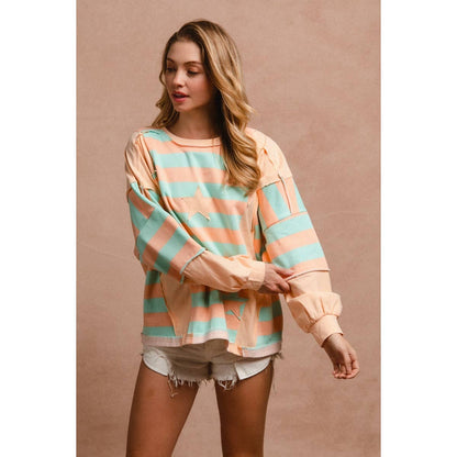 STRIPE AND PATCHWORK SWEATSHIRT TOP