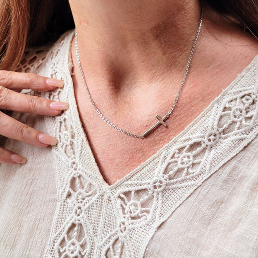 925 Sterling Silver Sideways Cross Necklace