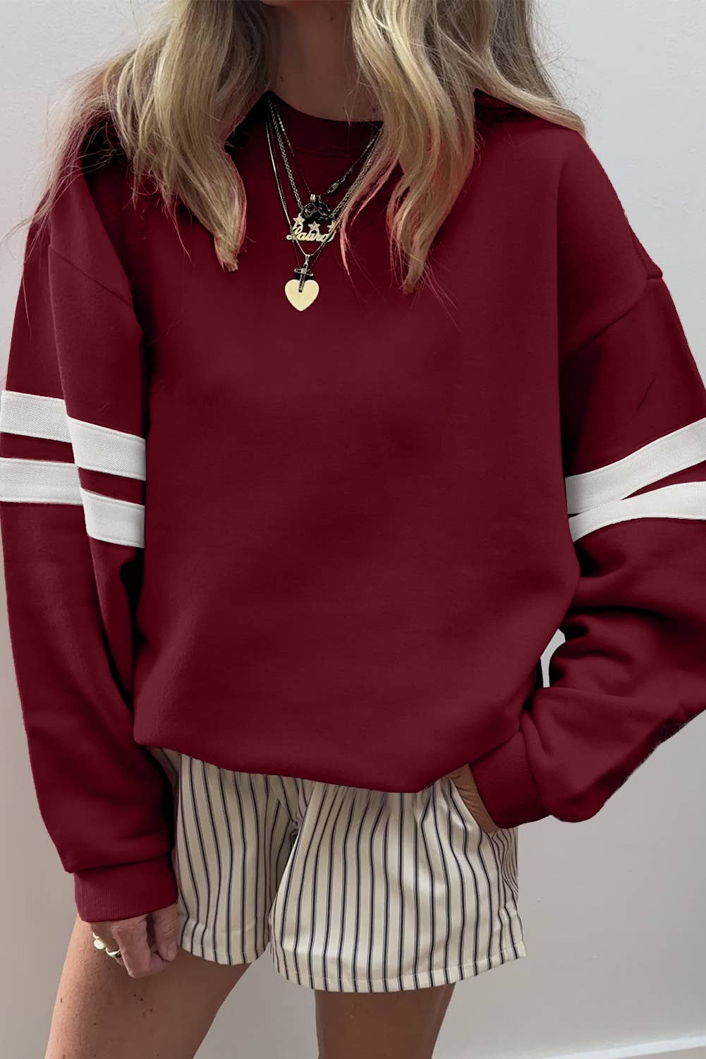 LDC Varsity Striped Detail Drop Shoulder Sweatshirt