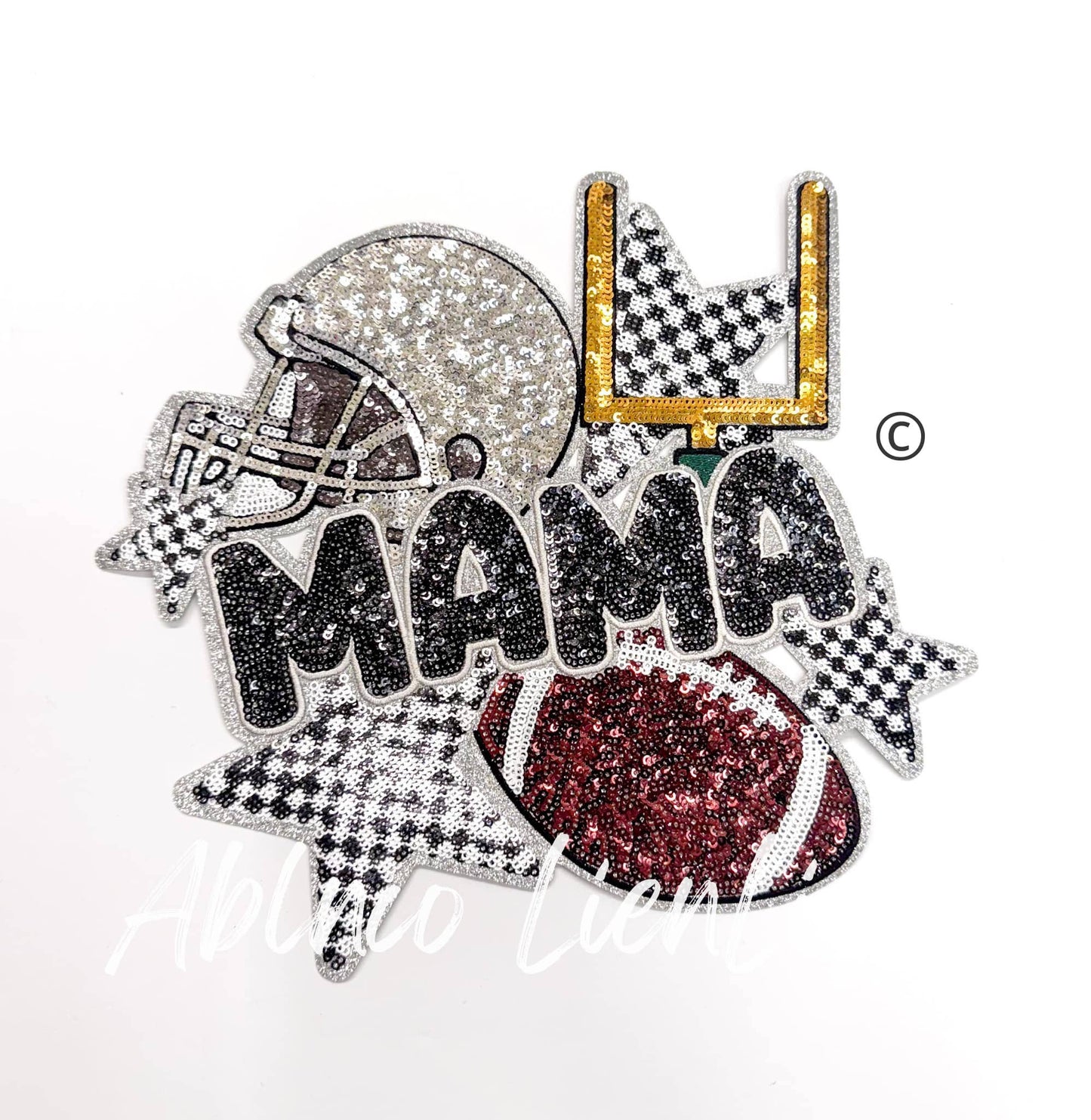 Football Mama Checkered Star Sequins Patch - Large