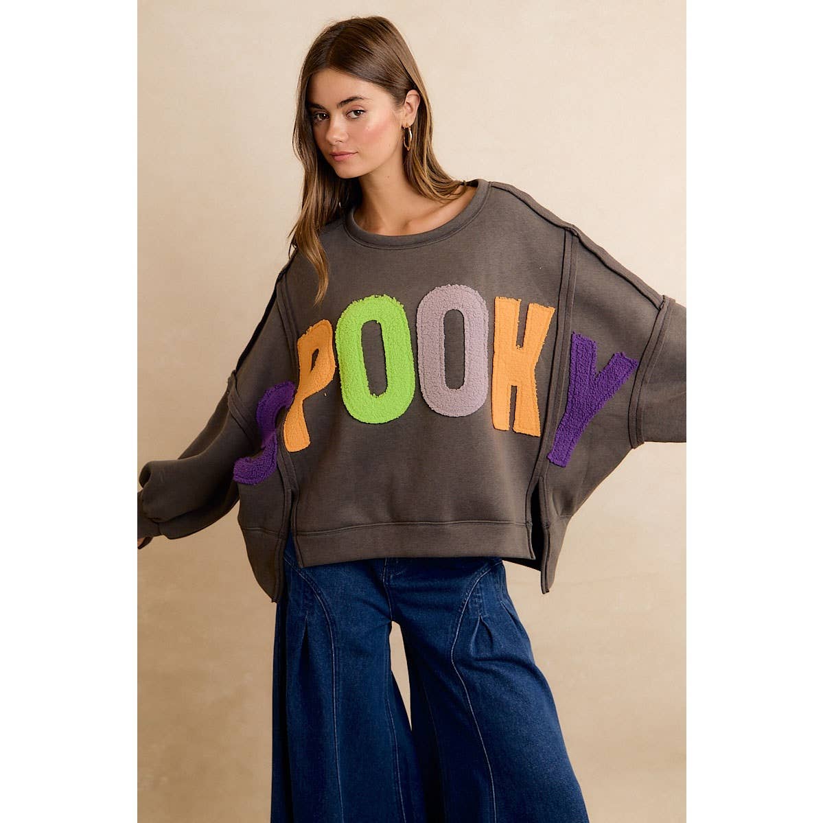 HALLOWEEN SPOOKY CHENILLE APPLIQUE SWEATSHIRT