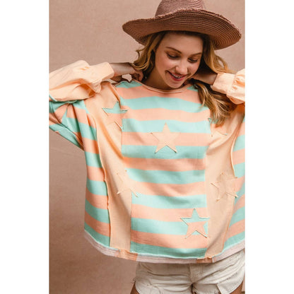 STRIPE AND PATCHWORK SWEATSHIRT TOP