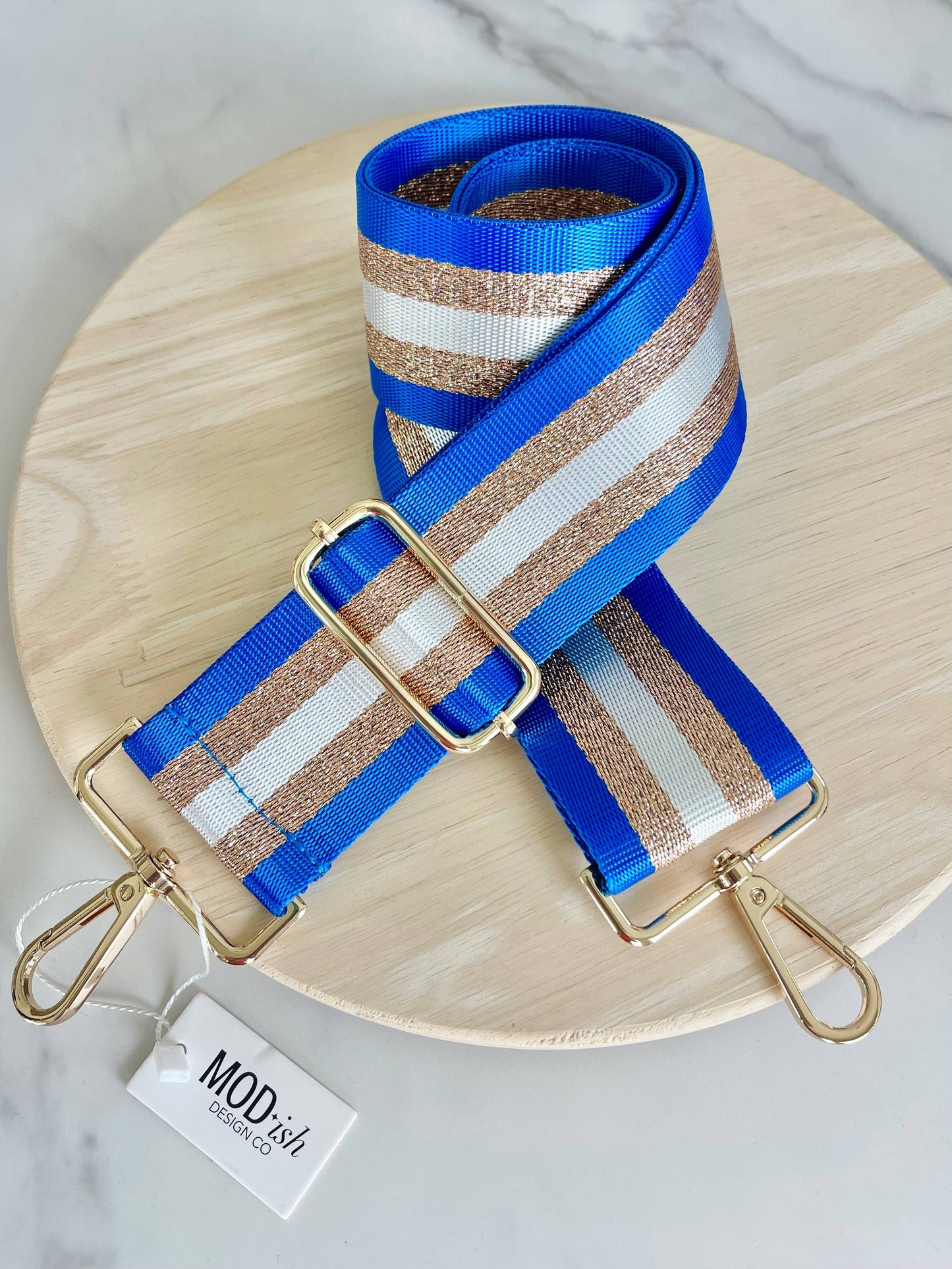 Shimmer Stripe Bag Strap - Royal Blue & Gold