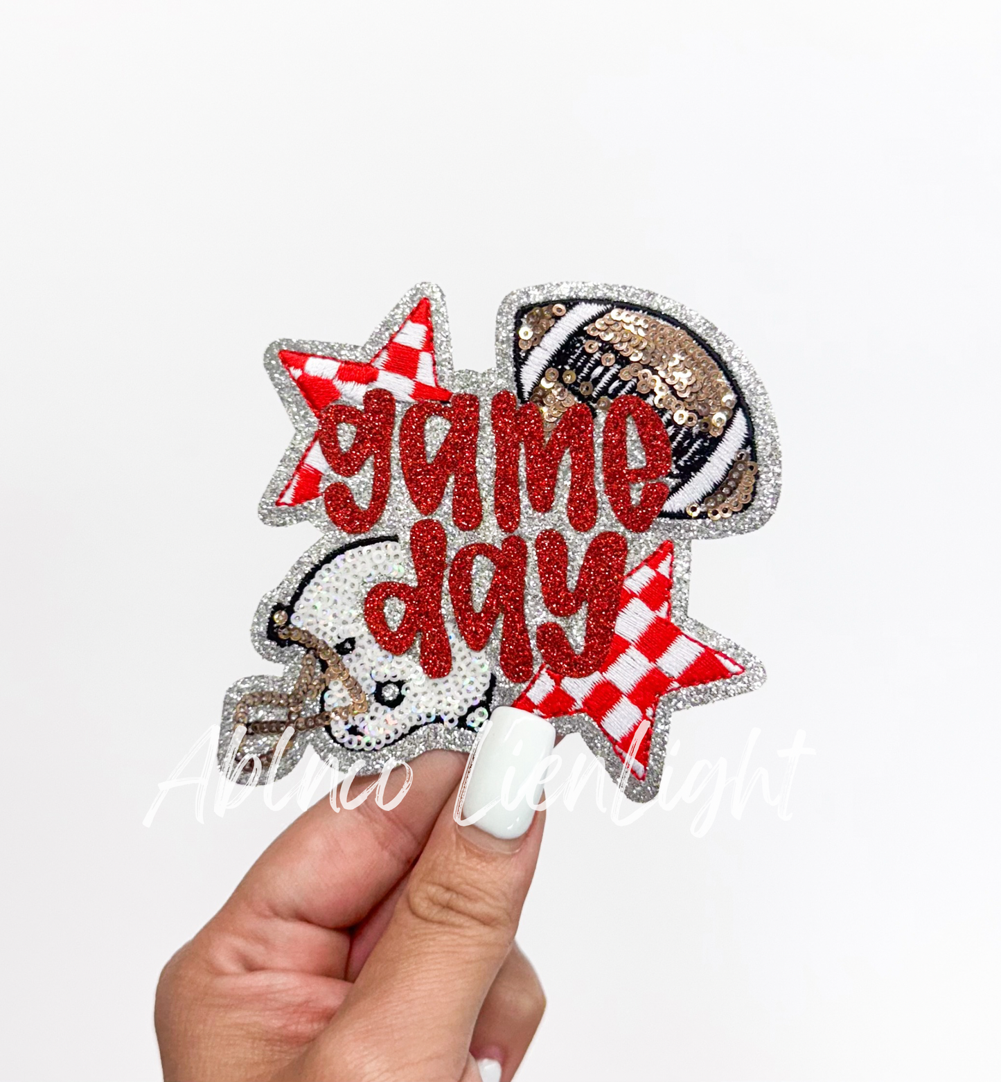 Football Red Game Day Checkered Star Sequin Patch