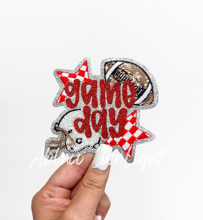 Football Red Game Day Checkered Star Sequin Patch