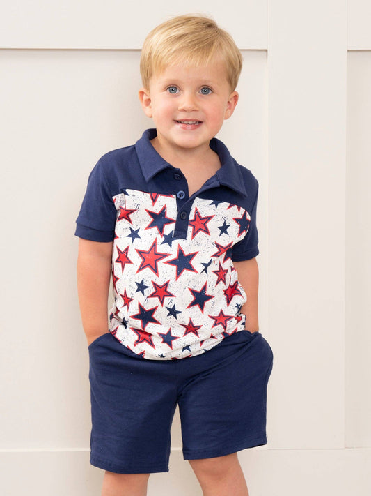 Navy & Red Stars Polo Outfit