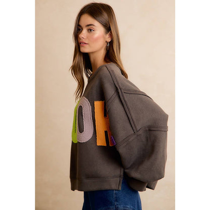 HALLOWEEN SPOOKY CHENILLE APPLIQUE SWEATSHIRT