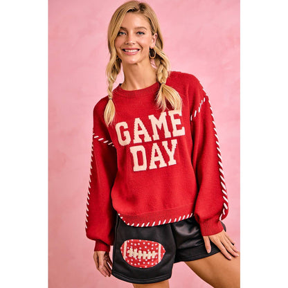 GAMEDAY THEME CONTRAST STITCH LONG SLEEVES KNIT TOP