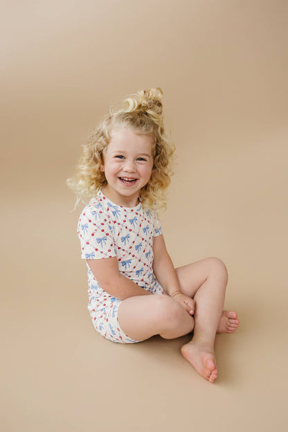 Red White & Bows 2pc Bamboo Pajamas 4th of July Girls PJs