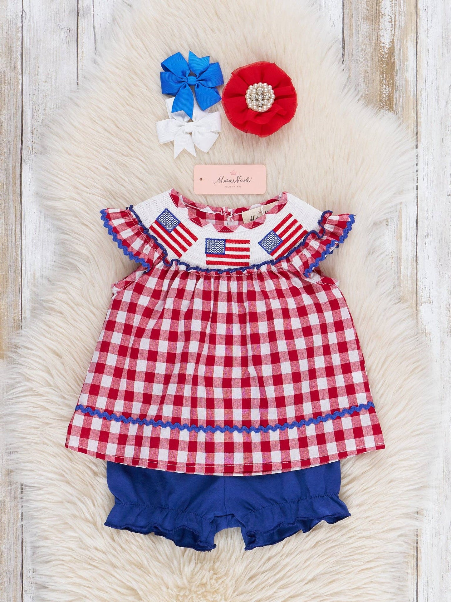 Smocked Gingham American Flag Bloomers Outfit