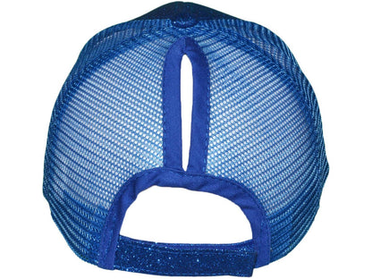 Glitter Ponytail Trucker Hats - Low Profile Structured Mesh