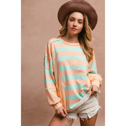 STRIPE AND PATCHWORK SWEATSHIRT TOP