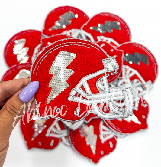 Red football helmet sequins bolt embroidery patch iron on