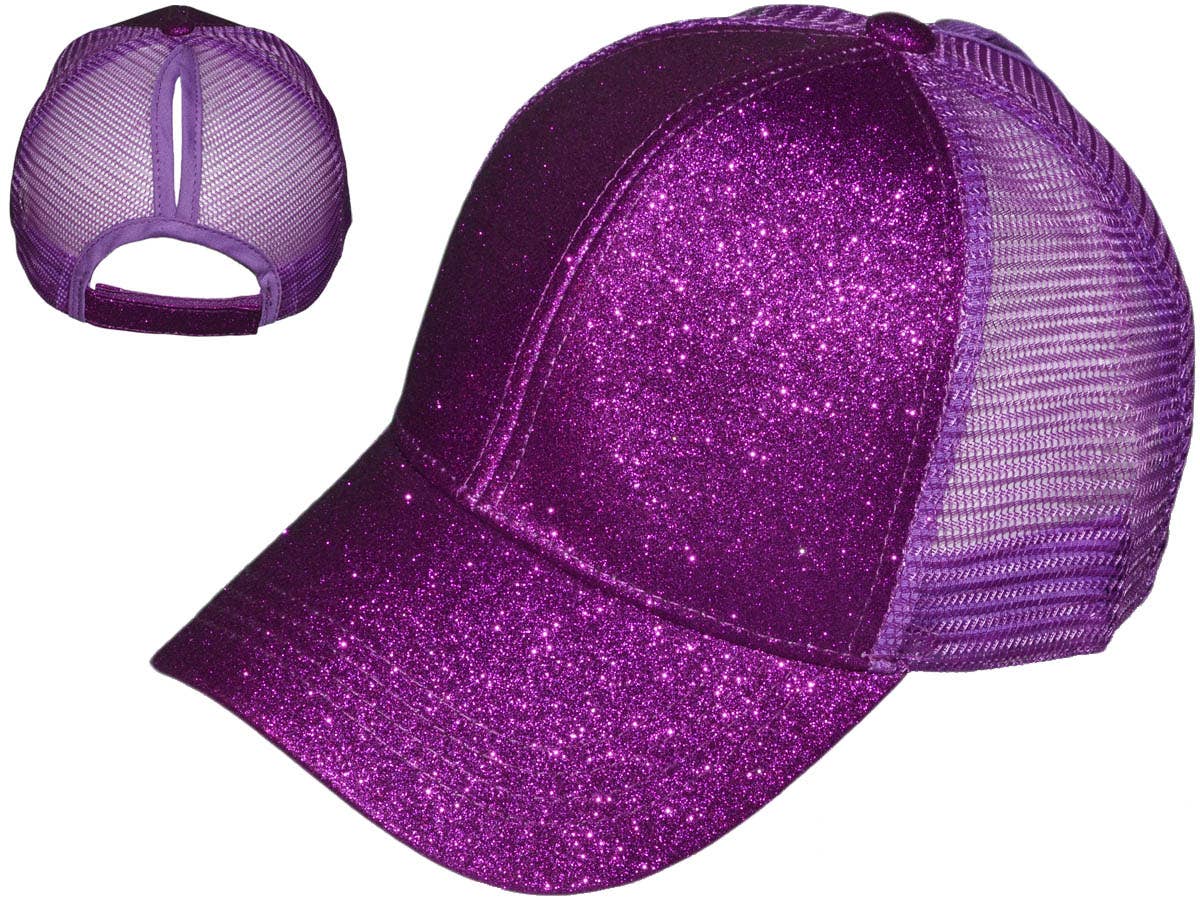 Glitter Ponytail Trucker Hats - Low Profile Structured Mesh