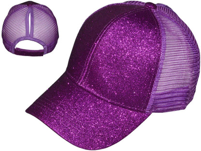Glitter Ponytail Trucker Hats - Low Profile Structured Mesh