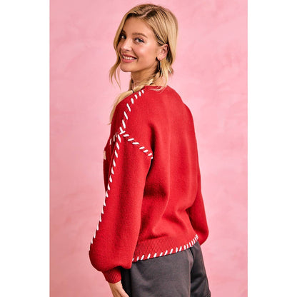 GAMEDAY THEME CONTRAST STITCH LONG SLEEVES KNIT TOP