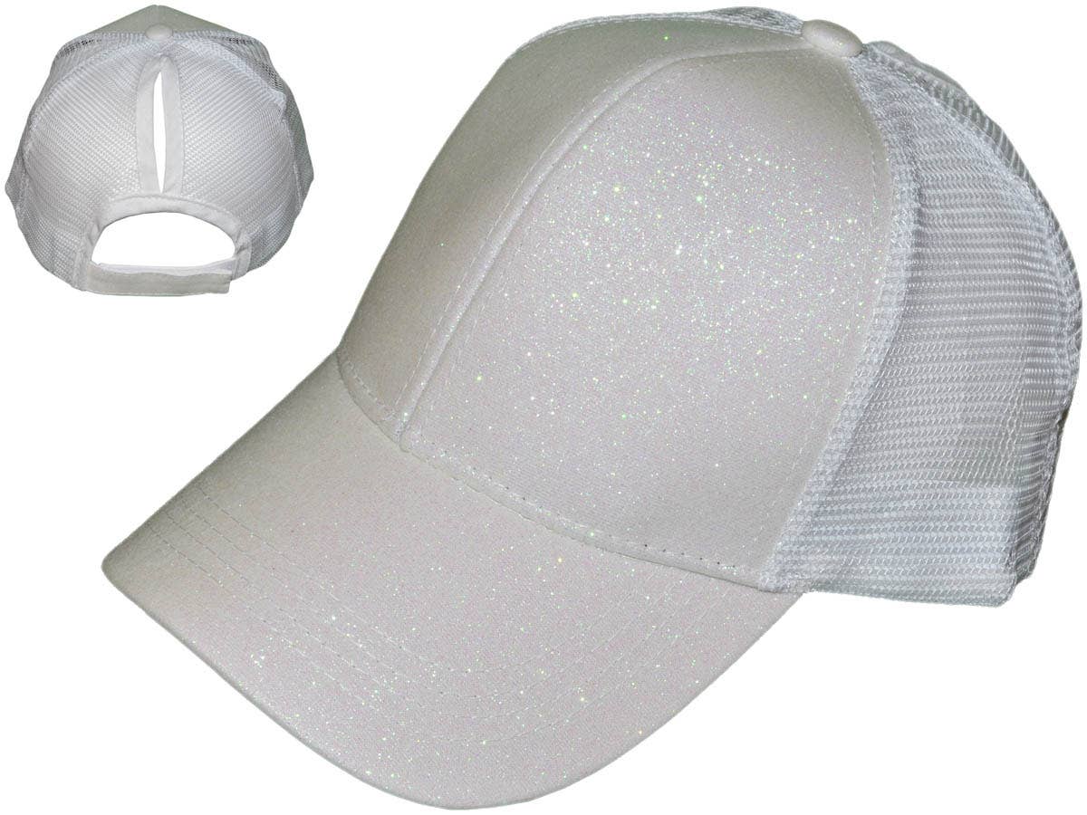Glitter Ponytail Trucker Hats - Low Profile Structured Mesh