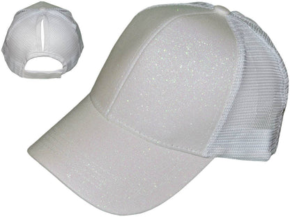 Glitter Ponytail Trucker Hats - Low Profile Structured Mesh