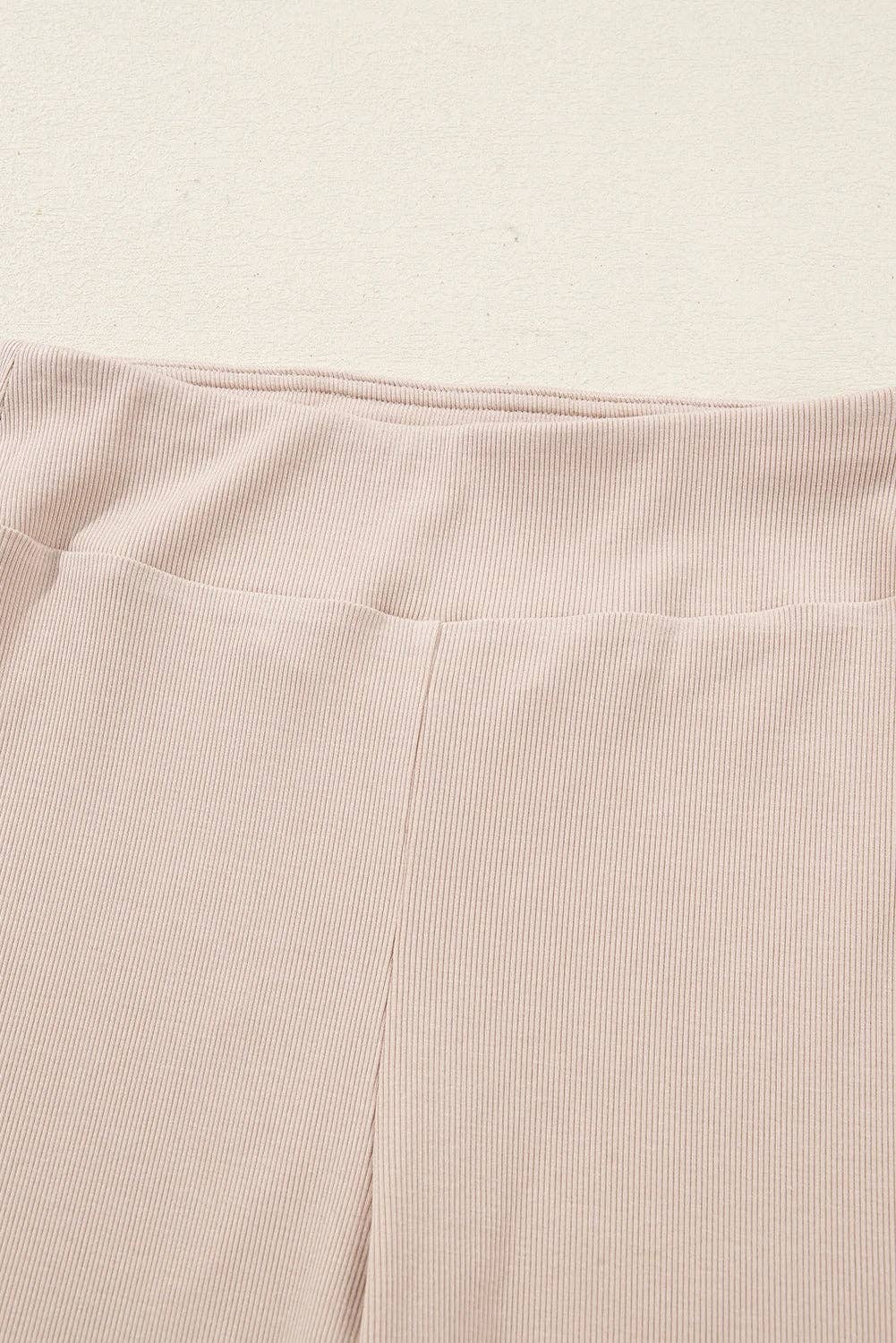 Solid Oversize Slit Sweatshirt with Ribbed Leggings Set