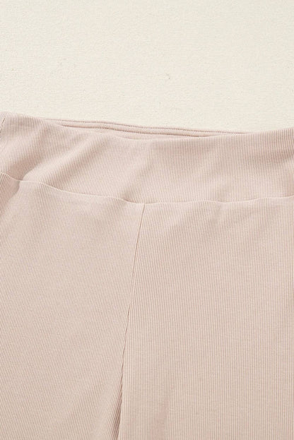 Solid Oversize Slit Sweatshirt with Ribbed Leggings Set