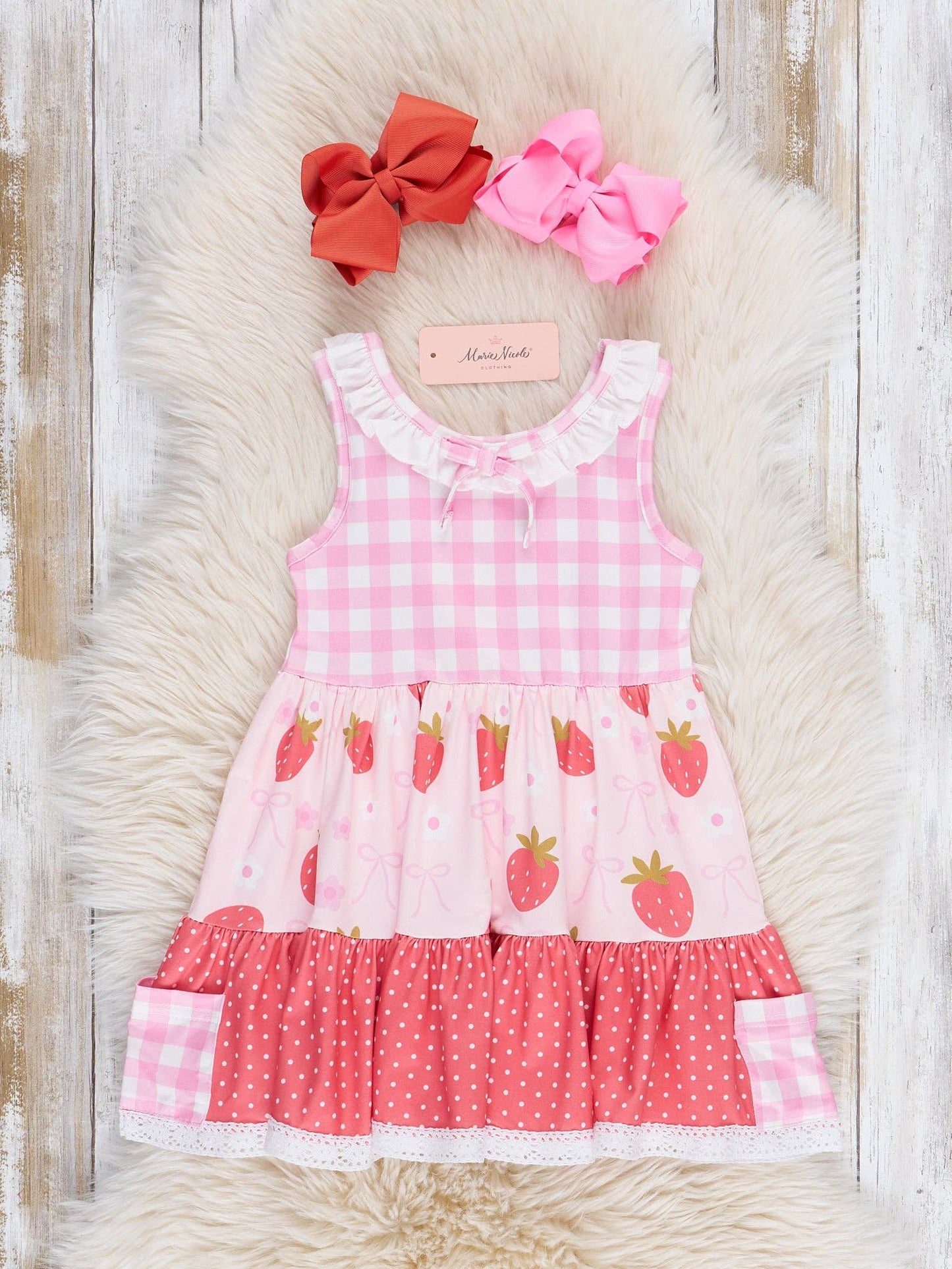 Gingham Strawberry Patch Ruffle Dress