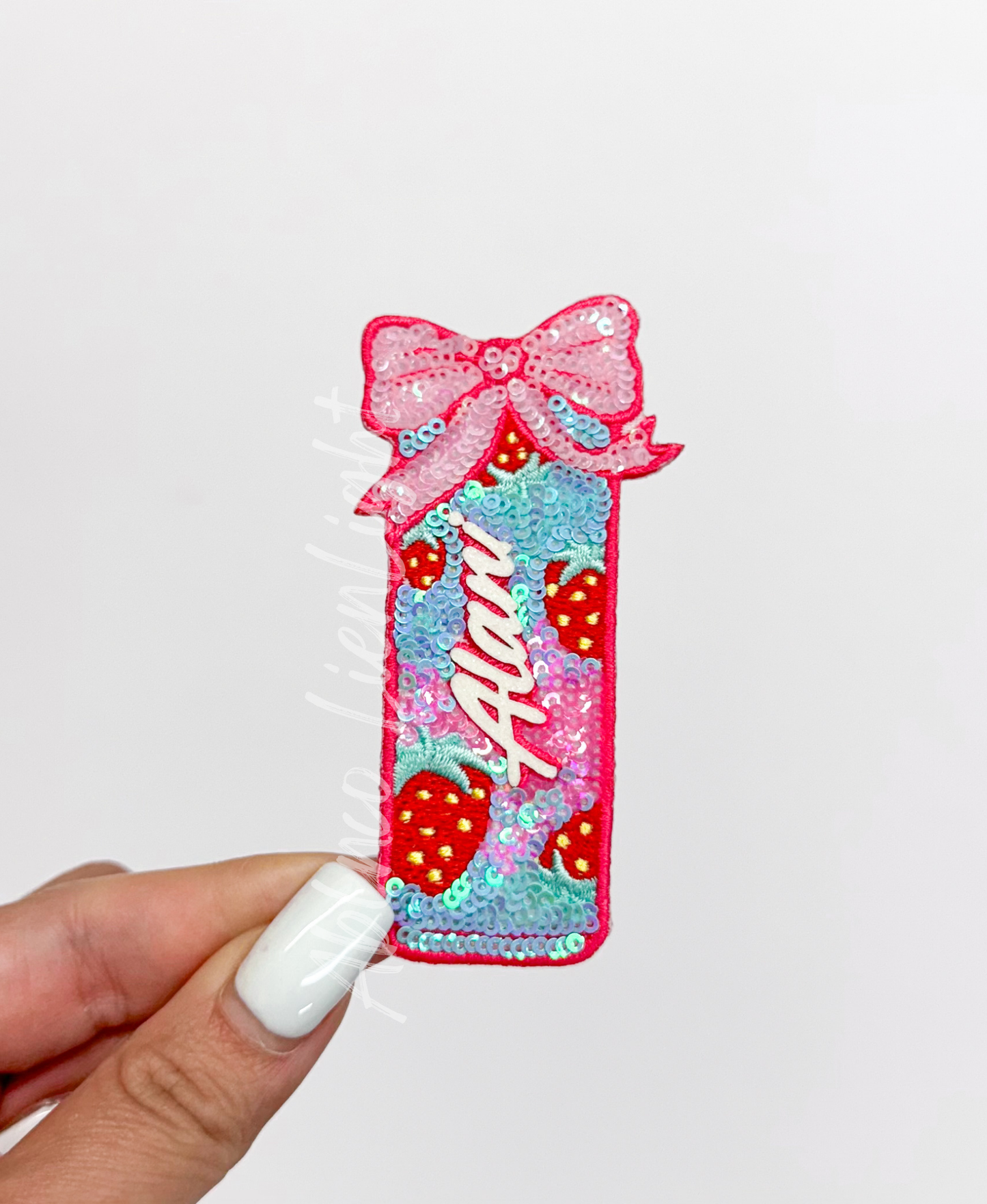 Small Alani Strawberry Energy Drink Sequin Patch