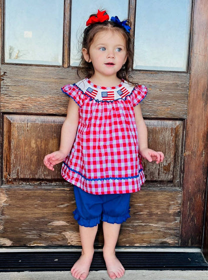 Smocked Gingham American Flag Bloomers Outfit