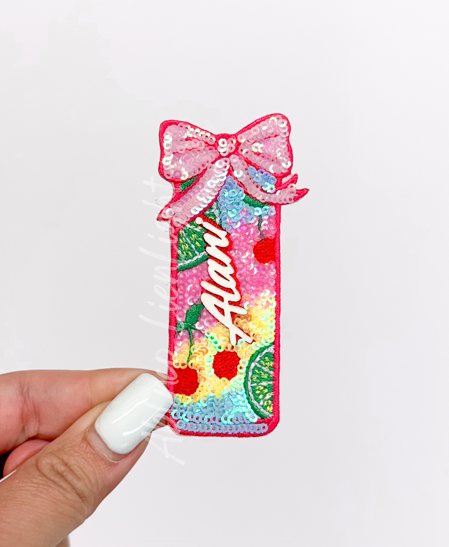 Small Alani Cherry Lime Energy Drink Sequin Patch