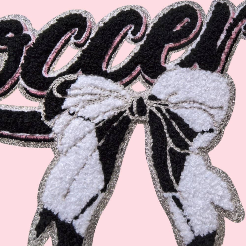 Soccer Bow Iron On Chenille Patch