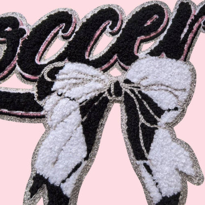 Soccer Bow Iron On Chenille Patch