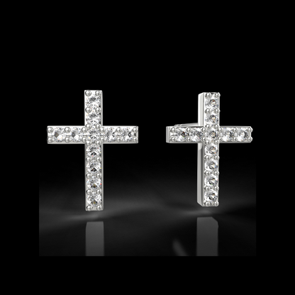 925 Sterling Silver Petite Diamond Cross Earrings