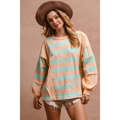STRIPE AND PATCHWORK SWEATSHIRT TOP
