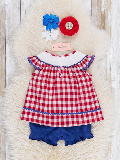 Smocked Gingham American Flag Bloomers Outfit